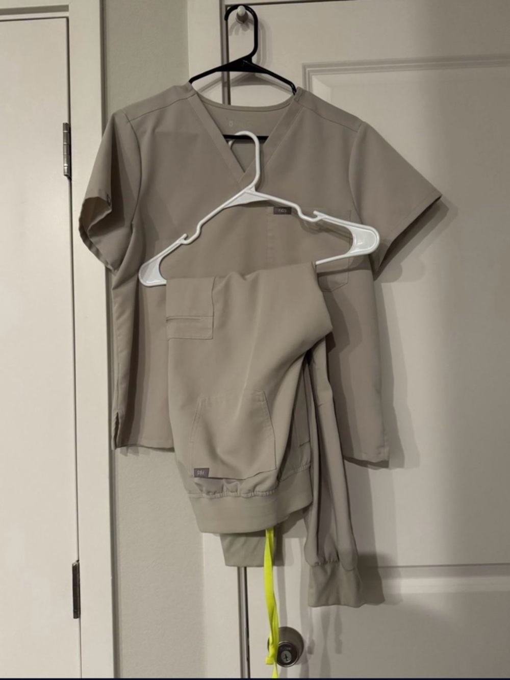 Neutral Taupe Medical Scrub Set with Drawstring Detail